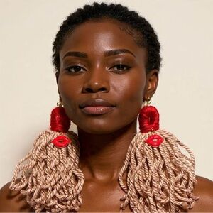 Red and Tan Statement Earrings